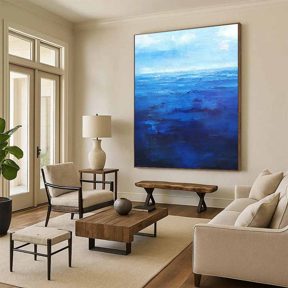 Blue Original Coastal Dramatic Wall Art 69ZYV